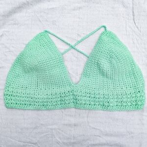 Handmade Crochet Bikini Top – Mint Green – Size Large